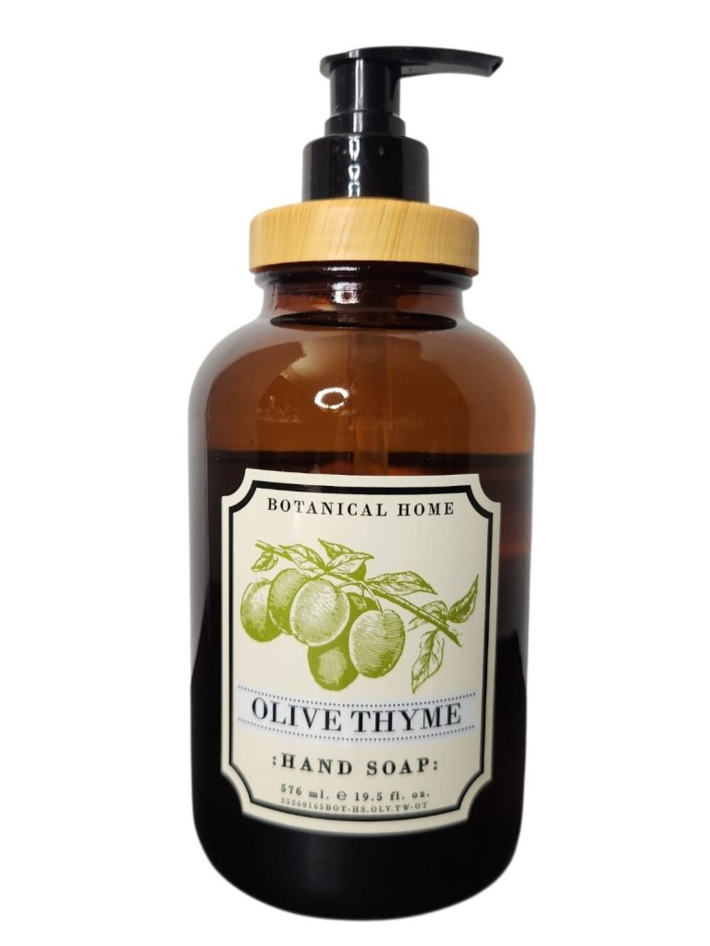 Botanical Home Olive Thyme Hand Soap 19.5oz Amber Glass Pump Kitchen Decor